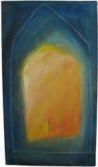 Gelbes Haus auf blau